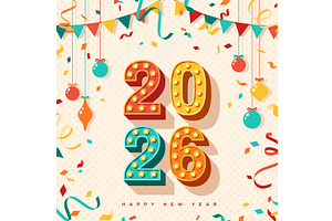 2026 retro New year, an Illustration by kotoffei