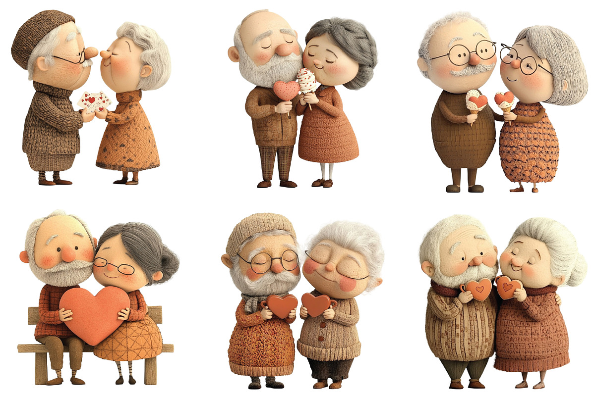 Whimsical Old Couple Valentine Day, an Illustration by CraftArtStudio (Photo 2 of 6)