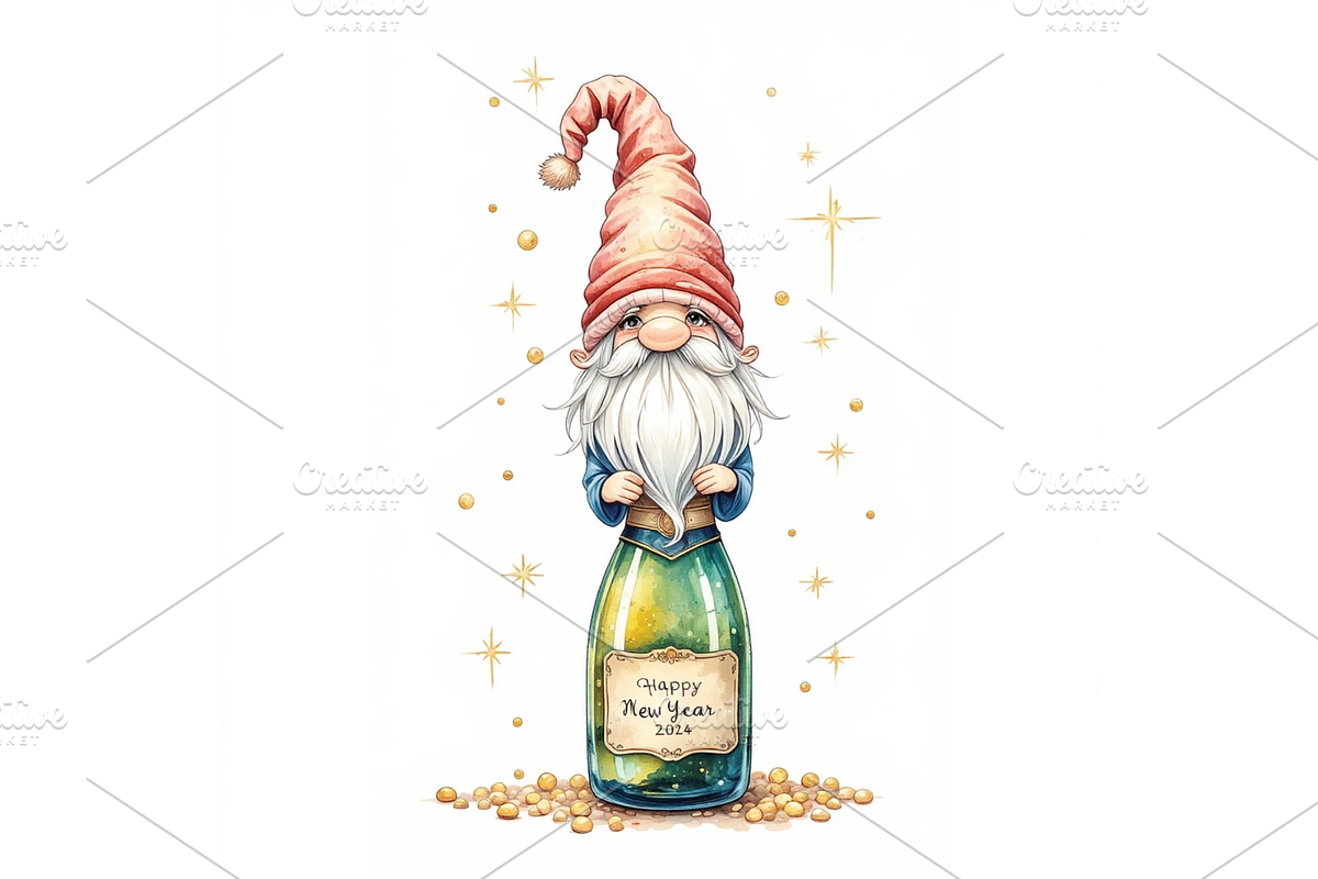 Watercolor New Year Gnomes Clipart, a Seasonal Illustration by Creative design (Photo 2 of 7)