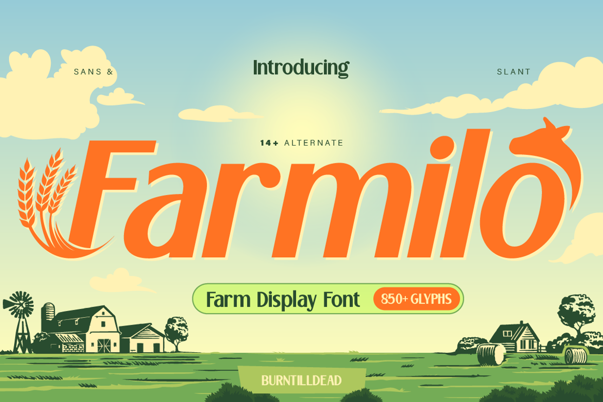 Farmilo, a Sans Serif Font by Burntilldead (Photo 1 of 12)
