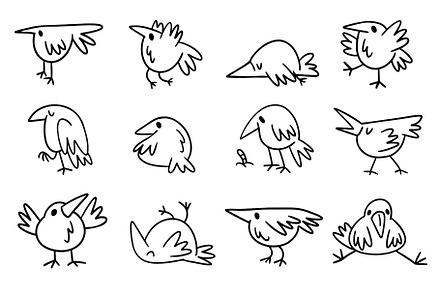 Cute Doodle Bird Illustrations Set