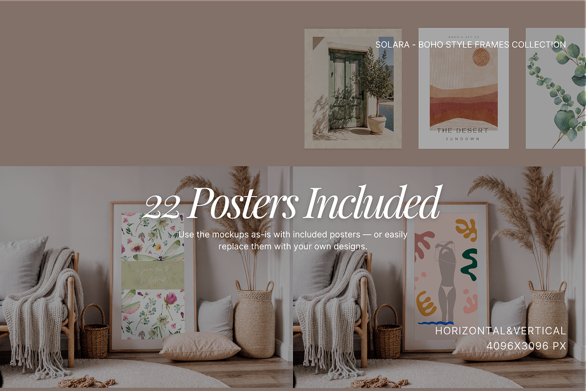 SOLARA Boho Frame Mockup (11 PSD), a Mockup by vikes.art (Photo 5 of 8)