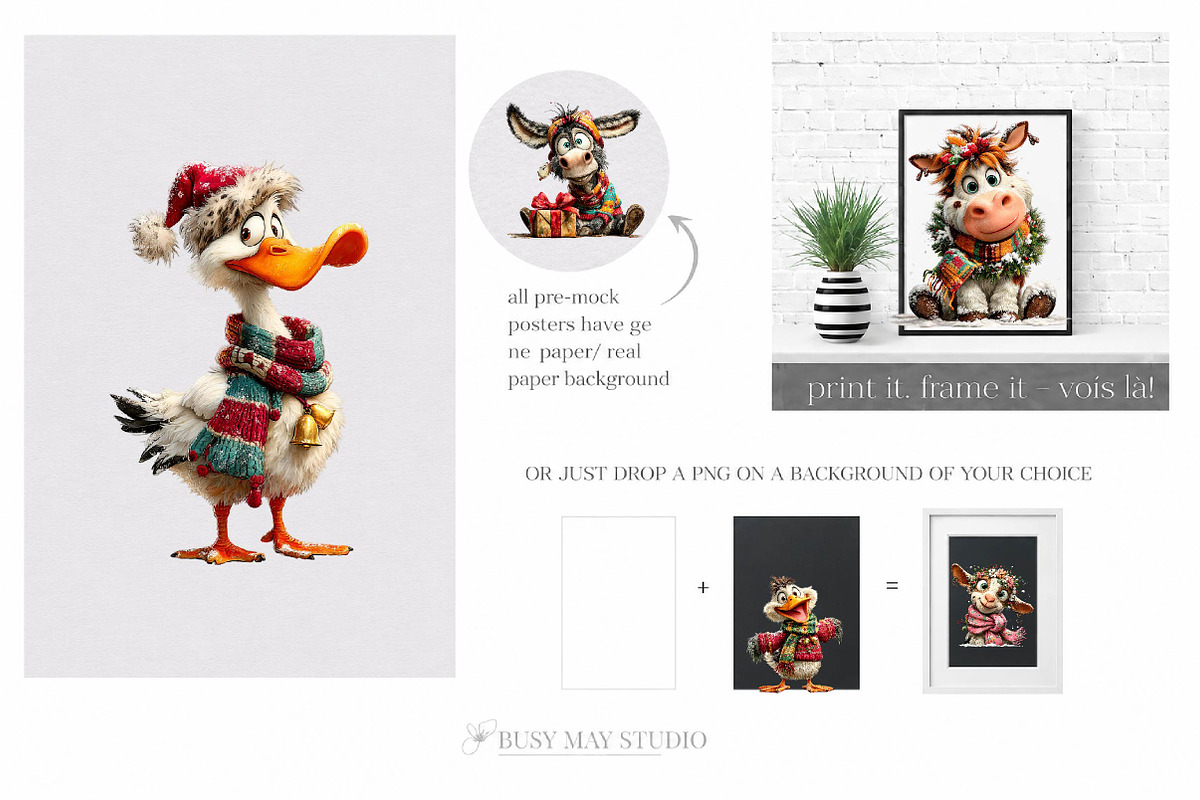 Funny Christmas Farm Animals, a Seasonal Illustration by CreationArt (Photo 4 of 9)