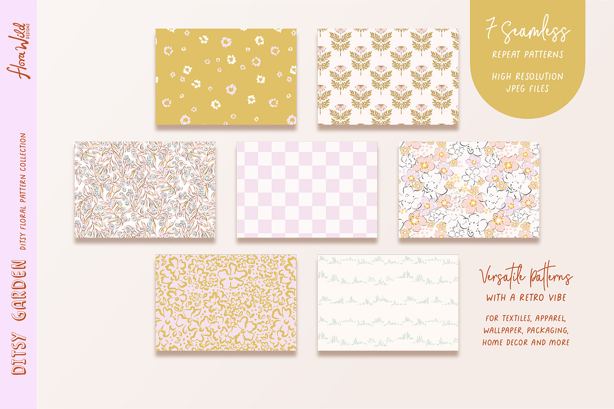 Retro floral patterns & wall art, a Pattern Graphic by Flora Wild Designs (Photo 5 of 5)
