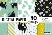 Sloth mint Digital Paper and Clipart, a Pattern Graphic by kaeselotti (Thumbnail 1 of 5)