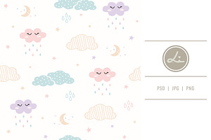 Clouds And Moon Pattern, a Pattern Graphic by lindoet23
