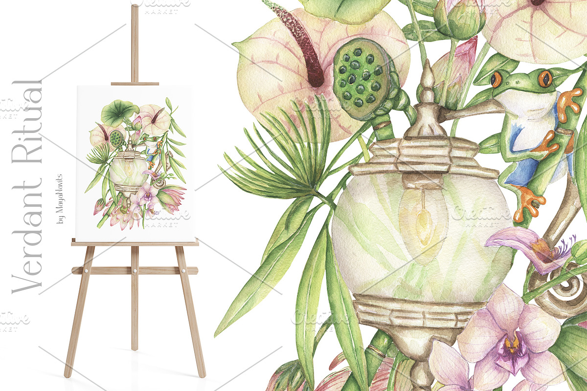 Watercolor Verdant Ritual Collection, a Decorative Illustration by MayaNavits (Photo 13 of 13)