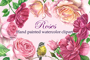Roses@Bird Watercolor Clipart, a Decorative Illustration by IrStepShop (Thumbnail 1 of 5)