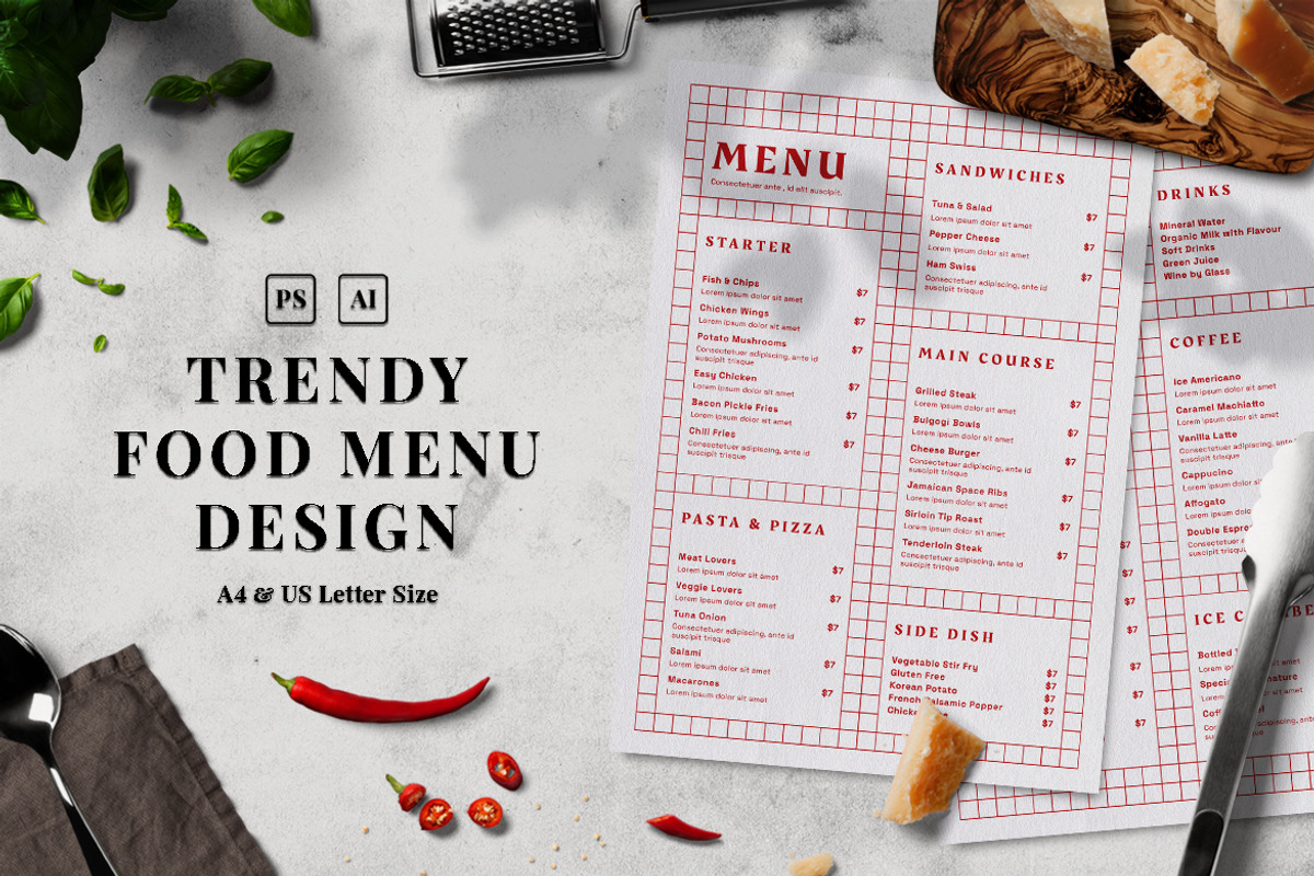 Trendy Food Menu, a Print Template by The Savory Directors (Photo 1 of 3)