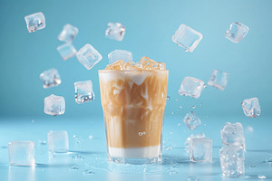 Iced coffee with milk and ice cubes, a Photo by Tanuart