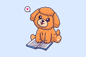 Cute Poodle Dog Reading Book Cartoon, an Animal Illustration by Catalyst Labs