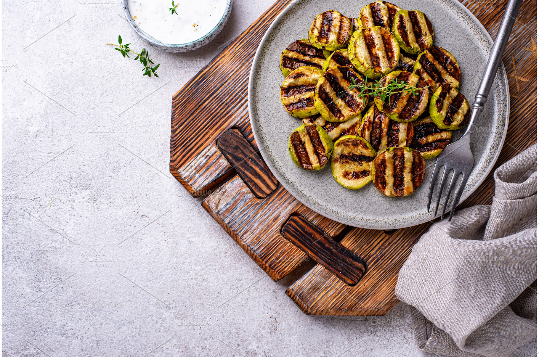 Grilled zucchini with garlic sauce, a Food & Drink Photo by Yulia Furman