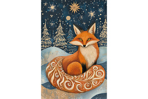 Cozy Winter Fox in Forest Art, an Animal Illustration by Art Paradise Studios