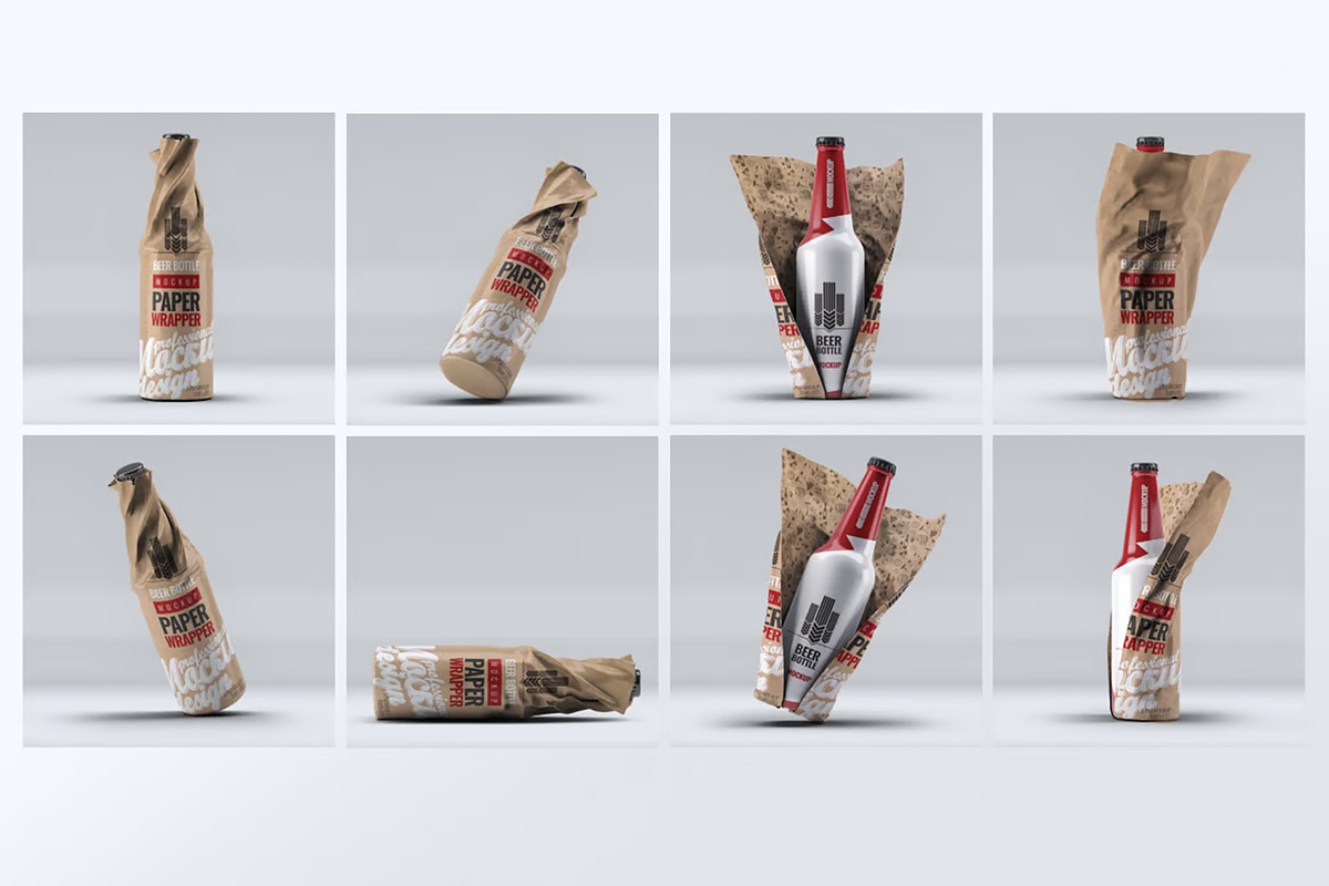 Beer Bottle Paper Wrapped 8 Mock-Up, a Product Mockup by Hubzway (Photo 8 of 9)