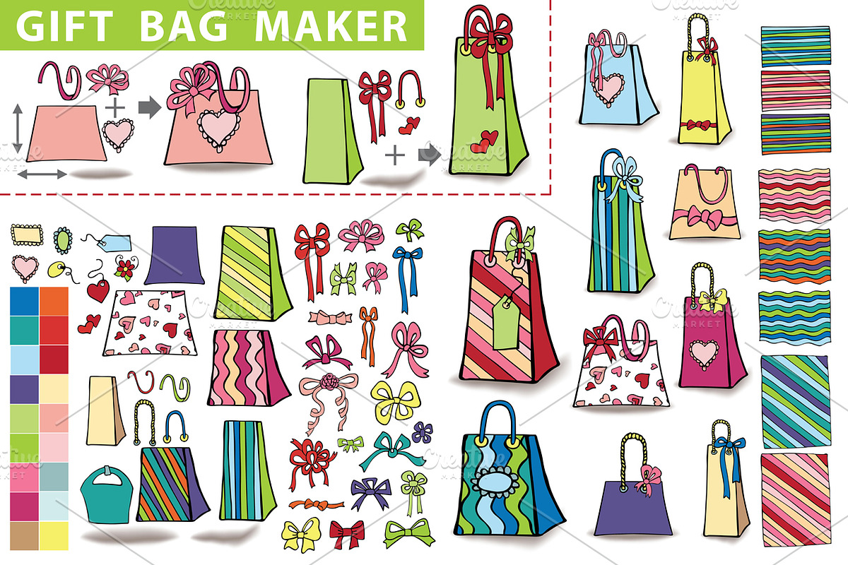 Gift bag maker.Doodle set, a Decorative Illustration by Tatianakost49