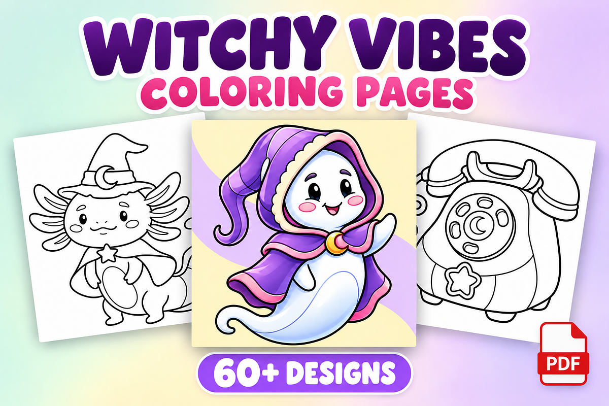 Witchy Vibes Coloring Pages Vol. 2, a Seasonal Illustration by Inkivelle Studio (Photo 1 of 3)