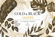 Gold and Black Leaves Clipart, a Decorative Illustration by LuiDesignStudio (Thumbnail 1 of 5)