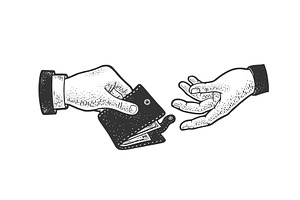 Hand Give Wallet Purse Sketch Vector