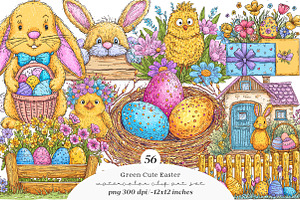 Green cute easter clipart, an Illustration by SinaCreation