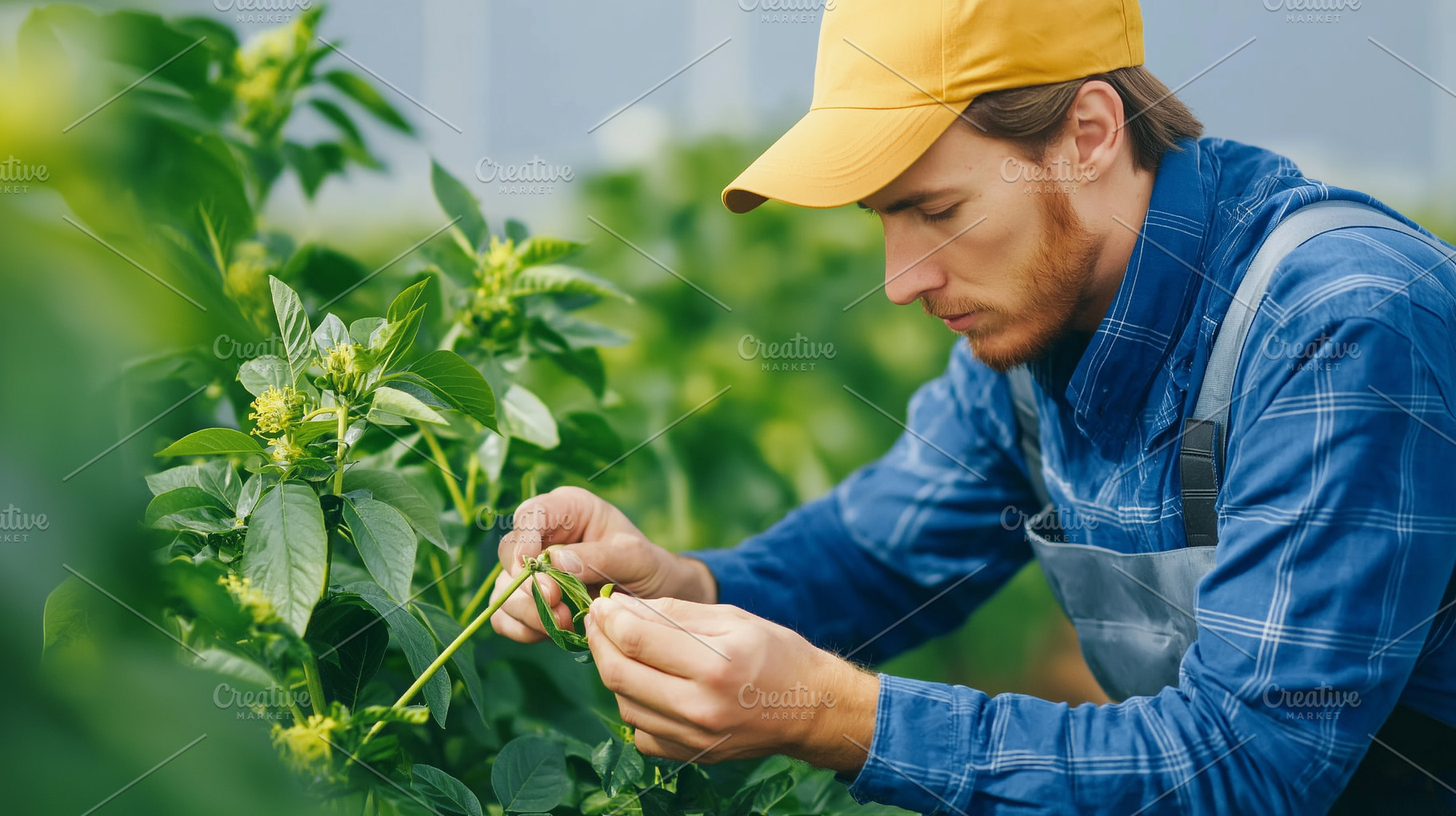 Focused farmer in yellow cap, a Nature Photo by MistyDay