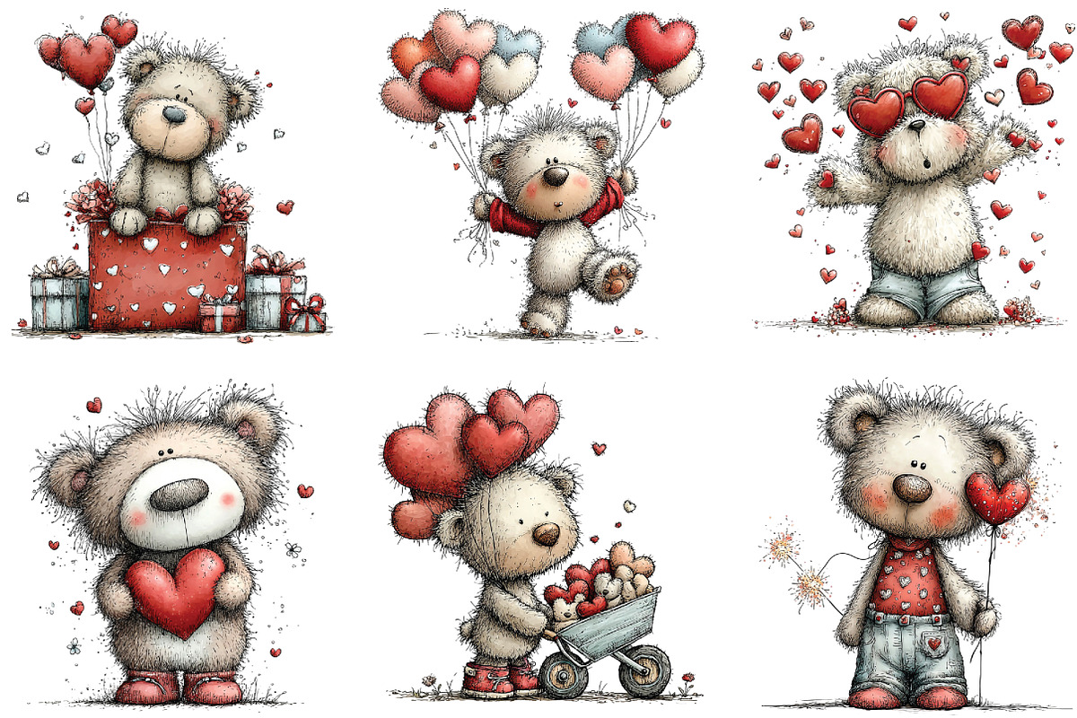 Whimsical Valentine Teddy Bear PNG, an Illustration by CraftArtStudio (Photo 4 of 6)