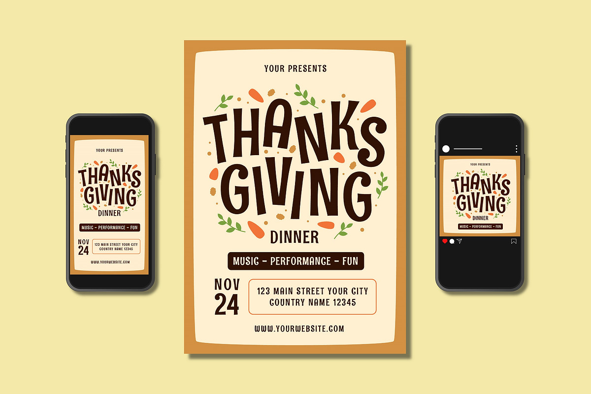 Thanksgiving Dinner Flyer Set, a Flyer Template by Patria Ari (P4tcreativa) (Photo 1 of 4)