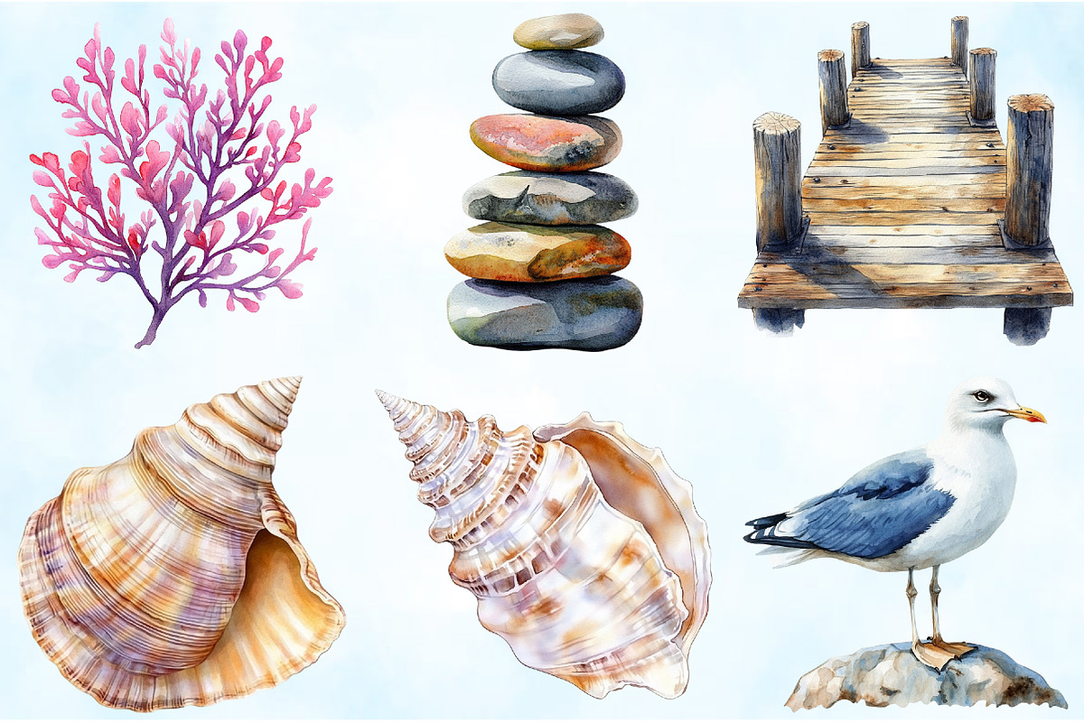 Watercolor Coastal Serenity Clipart, an Illustration by Craft Nest (Photo 3 of 6)