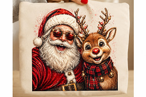 Santa and Reindeer Holiday Selfie, a Seasonal Illustration by Craft Nest