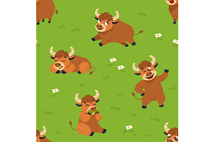 Funny yak seamless pattern. Cartoon, an Animal Illustration by LadadikArt