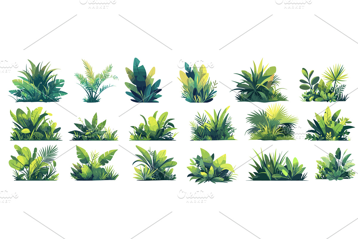 Jungle plants. Tropical leaves grass, an Object Illustration by Stock-Smart-Start