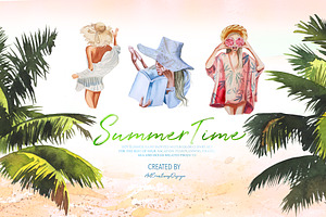 Watercolor Summertime Clipart Bundle