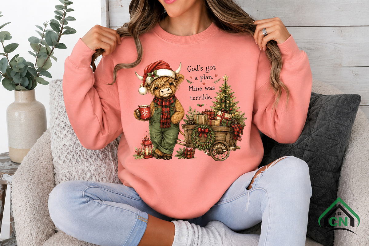 Christmas Highland Cow Cheer PNG, a Seasonal Illustration by Craft Nest (Photo 3 of 6)