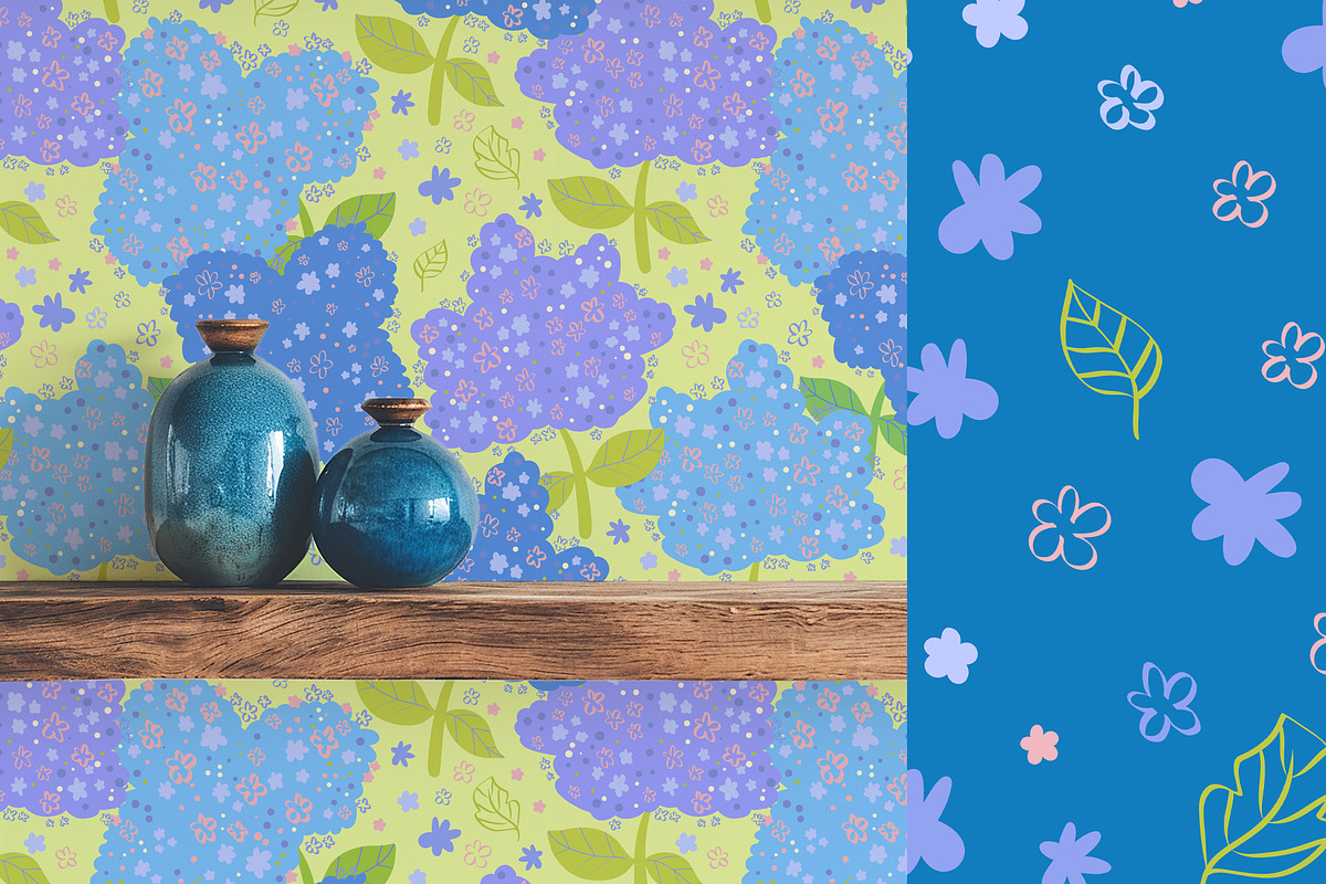 Hydrangeas floral vector pattern, a Pattern Graphic by Carpet Tapete Pretzel (Photo 7 of 14)
