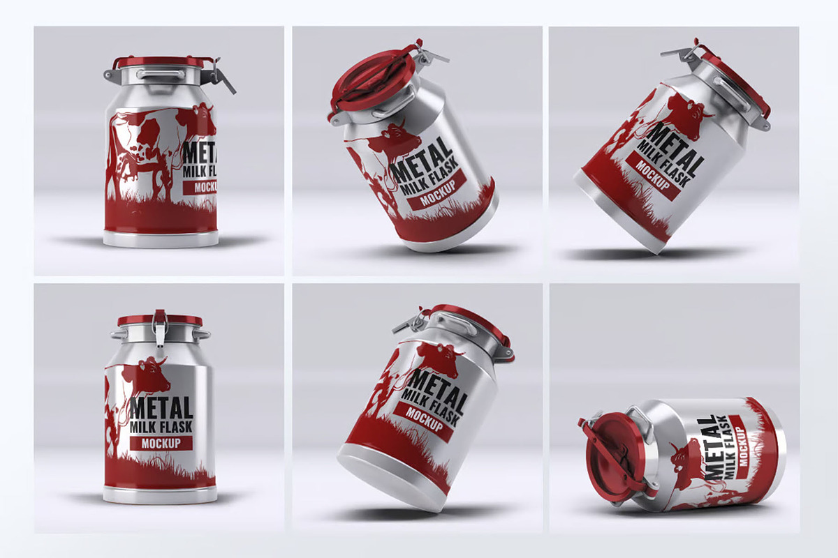 Metal Milk Flask Mock-Up, a Product Mockup by DesignRushMarket (Photo 1 of 7)