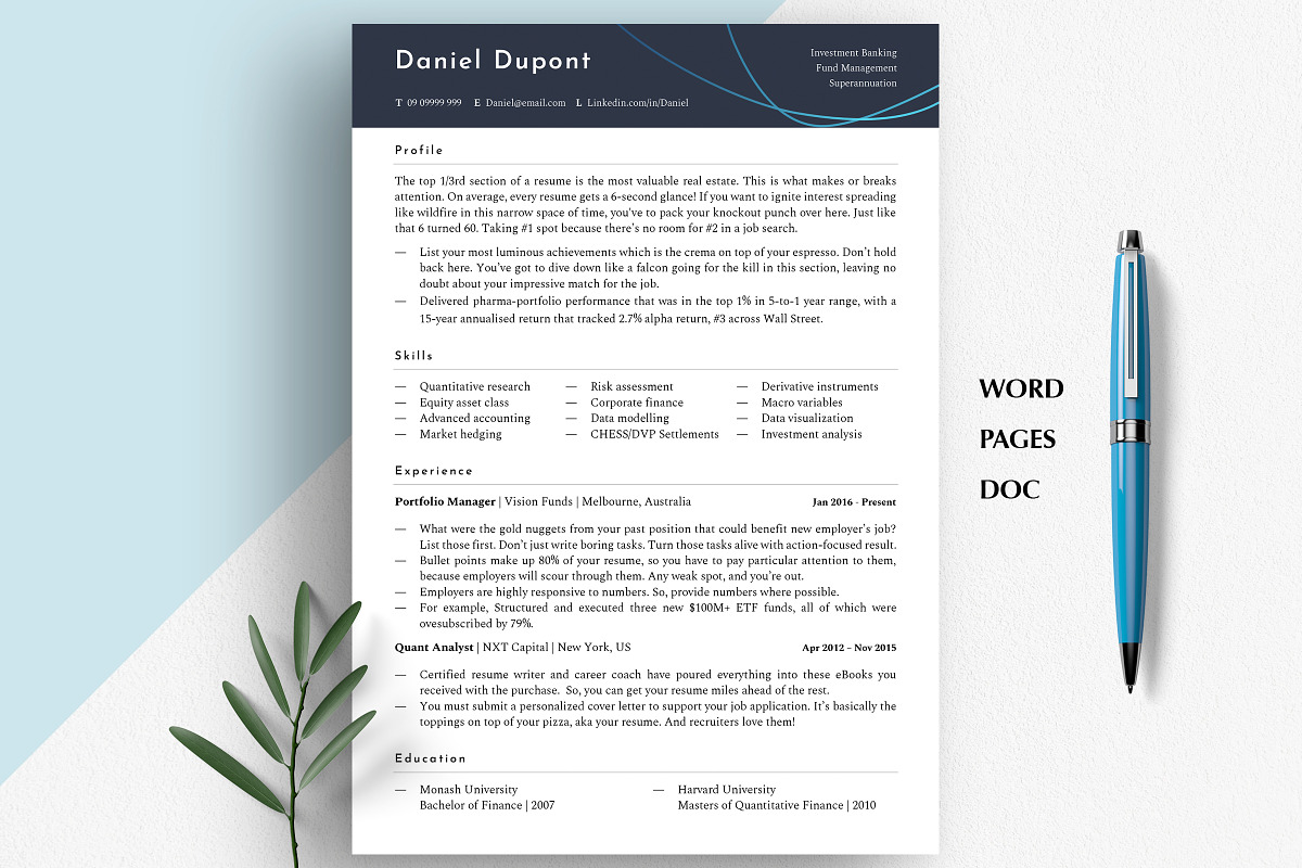Finance Resume Template, CV Template, a Resume Template by Career Canvas (Photo 2 of 10)