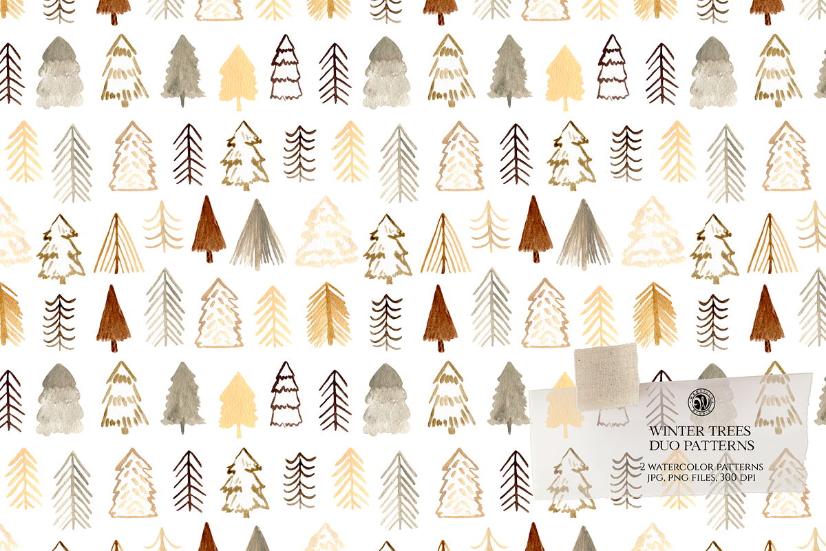 Winter Trees Watercolor Duo Patterns, a Pattern Graphic by Webvilla Studio (Photo 2 of 7)
