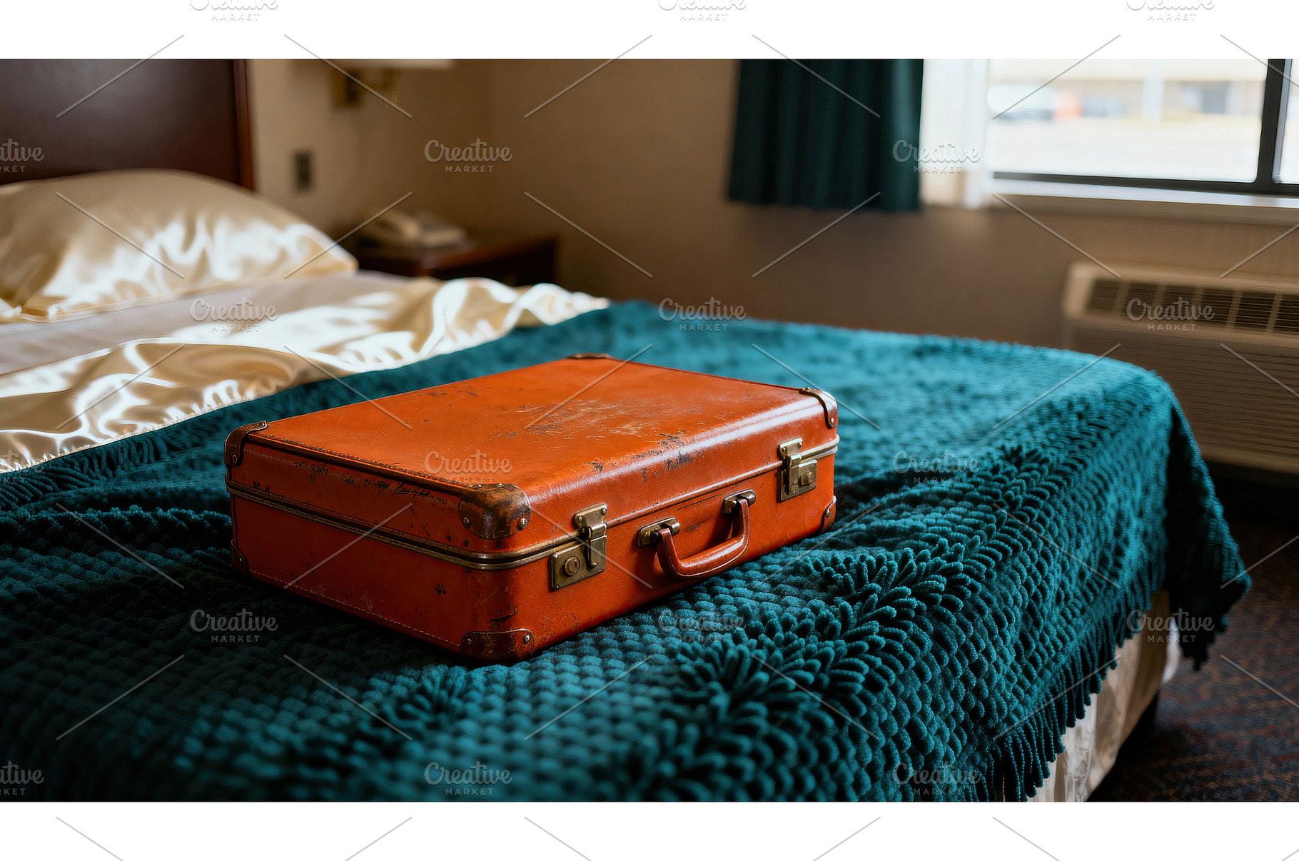 Vintage orange suitcase resting on, a Background Photo by tilialucida