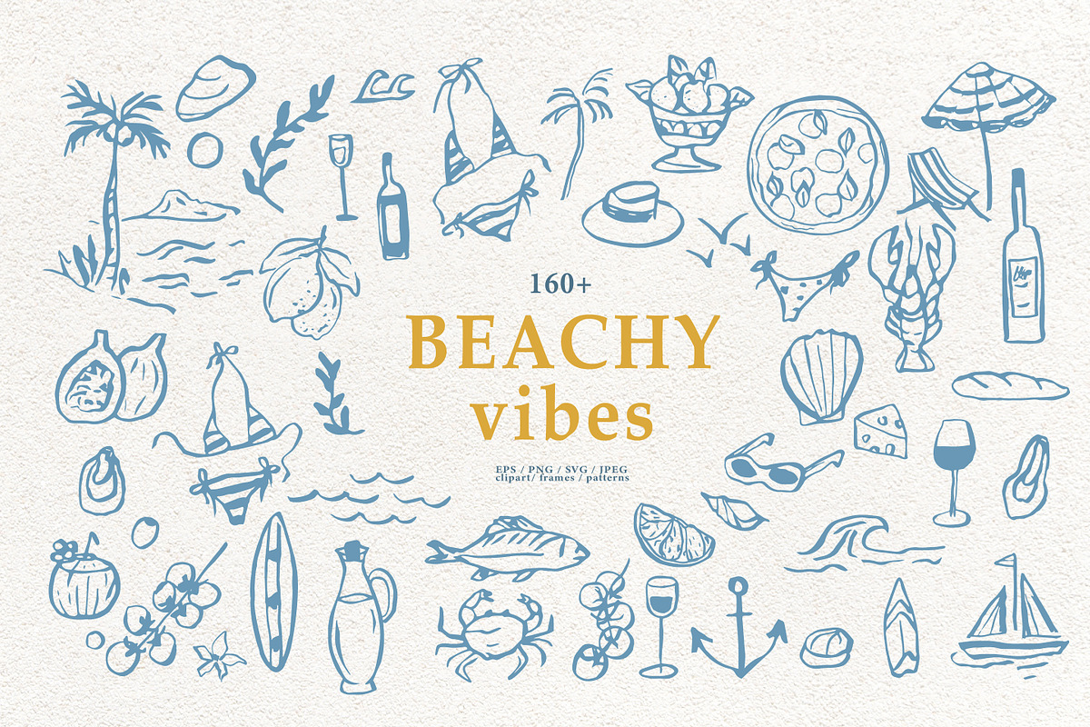 Hand drawn retro Beachy Vibes set, an Object Illustration by RaDavCrafts (Photo 1 of 12)