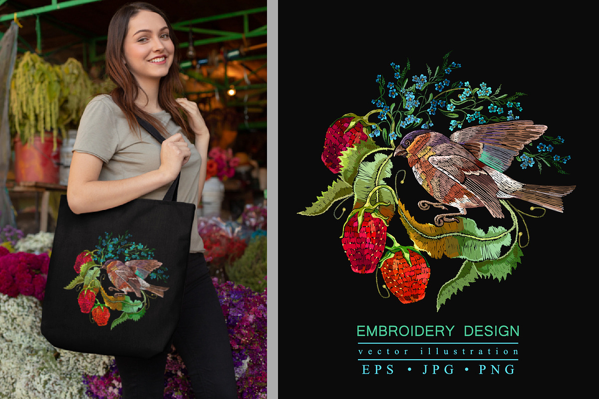 Strawberry and bird, a Decorative Illustration by Matrioshka (Photo 1 of 8)