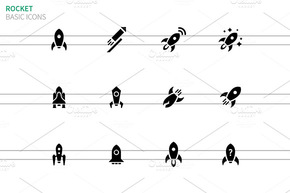 Rocket Set Icons On White