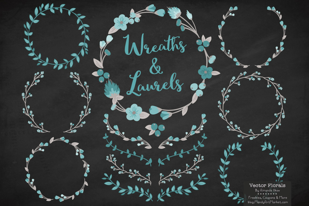 Vintage Blue Vector Flower Wreaths, an Illustration by Amanda Ilkov (Photo 2 of 3)