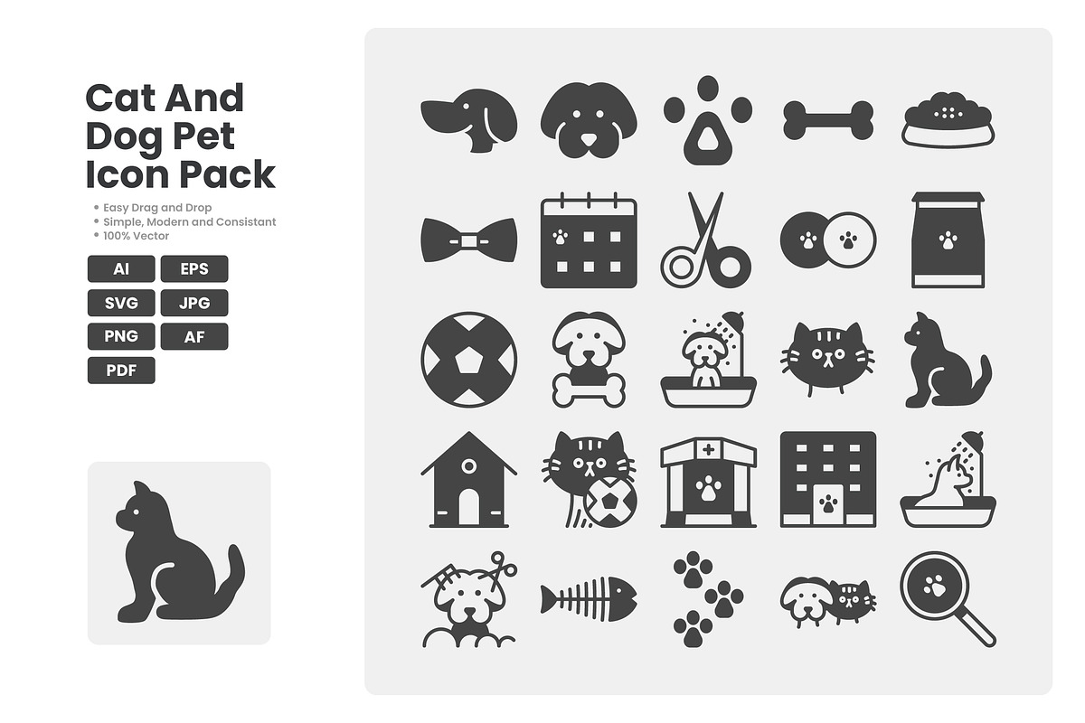 Cat & Dog Icon Set, a Solid Icon by erifqizeicon (Photo 1 of 3)