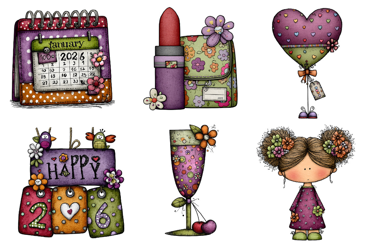 Girly Happy New Year CLIPART, an Illustration by CreationArt (Photo 2 of 7)