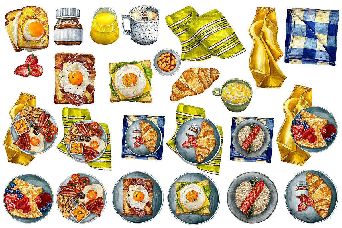 English Breakfast Food Watercolor, a Food Illustration by Fresh art by Larysa (Photo 2 of 4)