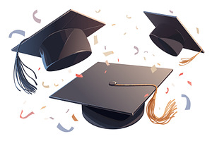 Cartoon student graduation caps, an Education Illustration by LadadikArt