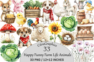 Happy Funny Farm Life Animals, an Illustration by CitraGraphics