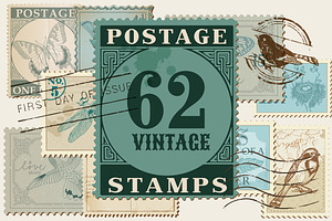 62 Vintage Postage Stamps