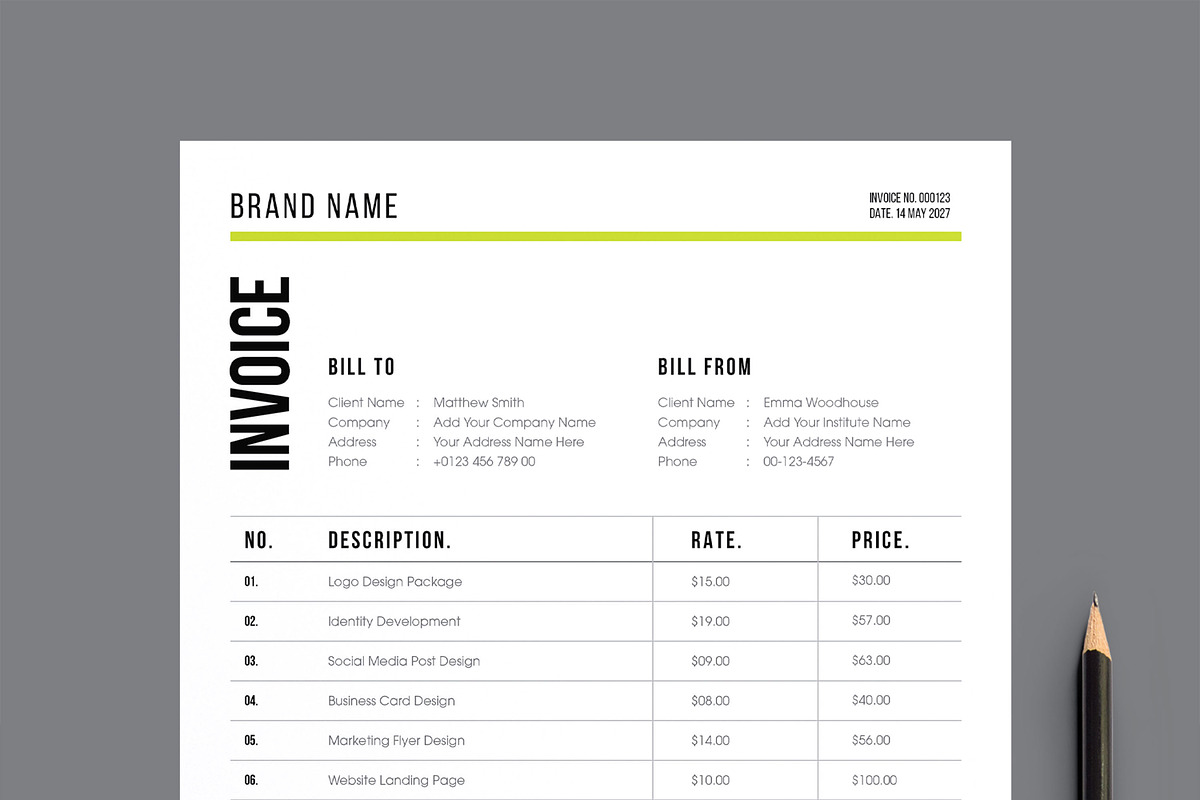 Minimal Professional Invoice Design, a Stationery Template by MightyDesign (Photo 2 of 8)