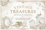 Vintage Watercolor Clipart Bundle, a Decorative Illustration by Alisles (Thumbnail 1 of 12)