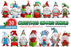 Christmas Gnome Clipart Bundle PNG